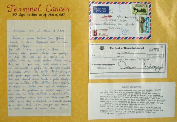 Terminal cancer healing 1987 Poster of letter received from woman whose terminal cancer was healed by Leo Jean in 1987