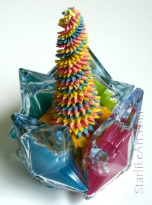 Leo Jean's Starlike© paper sculpture mounted inside 4 glass stars